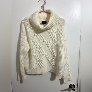 Cliché Ivory‎ Cowl Neck Cable Knit Women’s Sweater
